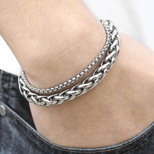 Pulsera Hombre 2 En 1 Acero Quirugico Brazalete Inoxidable