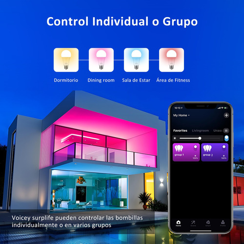 Foco Inteligente Bombilla Wifi Rgbcw 9w Led Alexa Multicolor