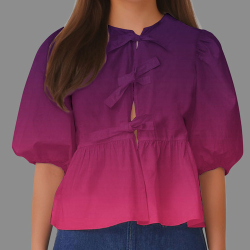 25 Blusa Con Cuello Y Mangas Tipo Farol Para Mujer, Suave,