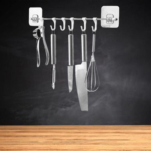 6 Ganchos Rack De Pared Autoadhesivo Rack De Cocina Rack