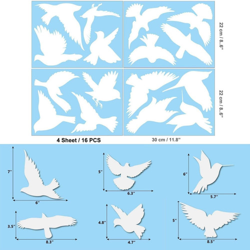 16 Adhesivos Para Ventanas, Colibrí Anticolisión Para