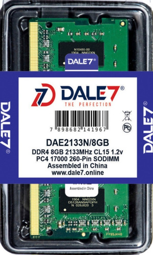 Memória Dale7 Ddr4 8gb 2133 Mhz Notebook 1.2v Kit C/100