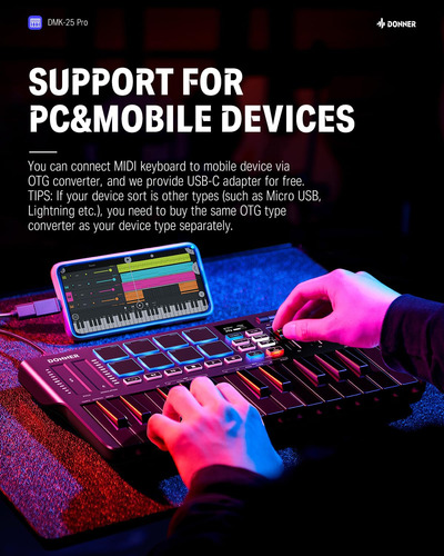 Controlador De Teclado Midi Usb-c Donner, Teclado Midi