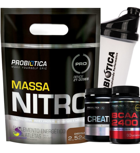 Kit Hipertrofia - Massa Nitro + Bcaa 2400 + Creatina +brinde