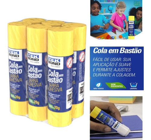 Cola Bastão Tekbond KIT 6 COLAS BASTÃO 20G TRANSPARENTE - Branco