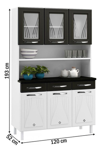 Cozinha Compacta Star New 6 Portas 3 Gavetas Branco/preto - Cor Preto