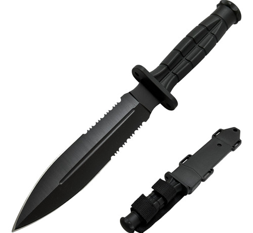 Cuchillo Tactico Negro Militar Daga Con Funda Supervivencia