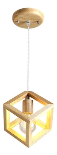 Lampara Techo / Colgante Triple Madera Cubo E27