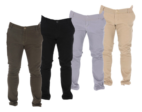 4 Pantalones Para Hombre De Gabardina Stretch Skinny Fit