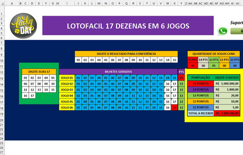 Lotofacil Exclusivo 17 Dezenas Em 6 Jogos