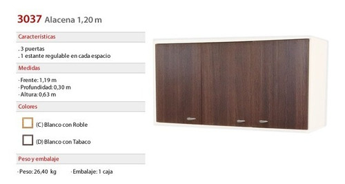 Y Alacena Cocina Platinum 30370d - 120cm Ancho - Tabaco
