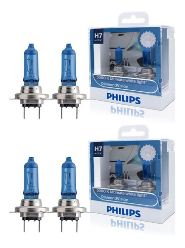 Kit 2 Pares Lâmpadas Faróis Philips Diamond Vision 5000k H7
