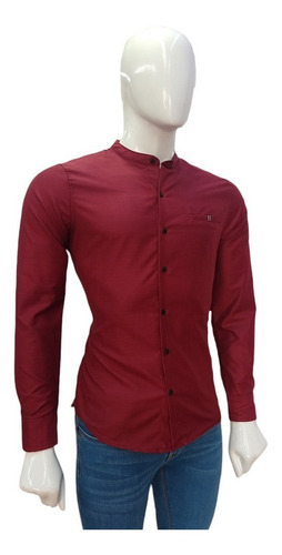 Imagen 3 de 5 de Camisa Caballero Corte Slimfit Cuello Mao Manga Larga Casual