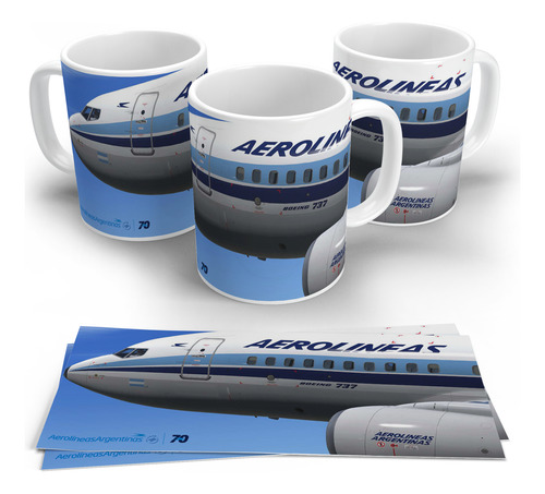 Taza Aerolineas Argentinas Boeing Edicion 70 Aniversario 4k Blanco Boeing Edicion