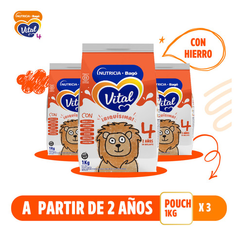 Vital 4 Leche Bebé De Formula En Polvo Pouch 1000 Gr X3