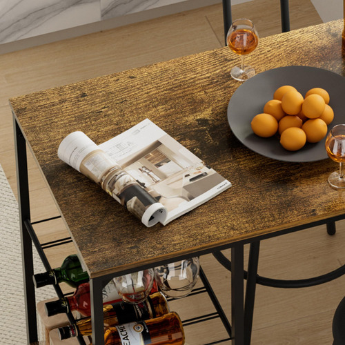 Mesa De Comedor Alta Con Almacenamiento Y 2 Taburetes, 3 Pie