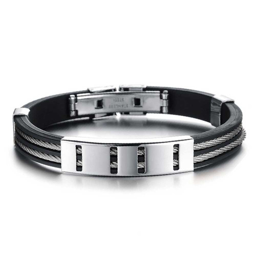 Pulseira Masculina Silicone Cabo De Aço Inoxidável Luxo