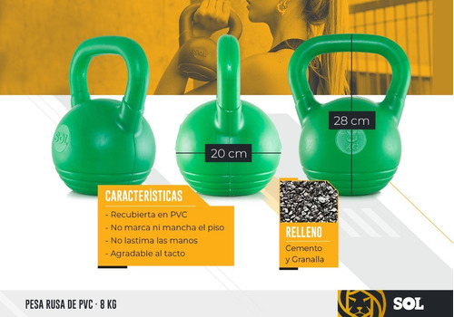 Imagen 2 de 4 de Pesas Rusas 8 Kg Pvc Kettlebell Pesa Rusa Cross Gym Fitness