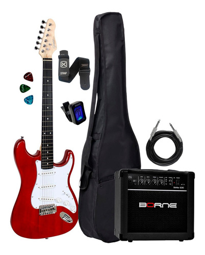Kit Guitarra Giannini G100 Trd/wh Red Capa Cubo + Acessórios