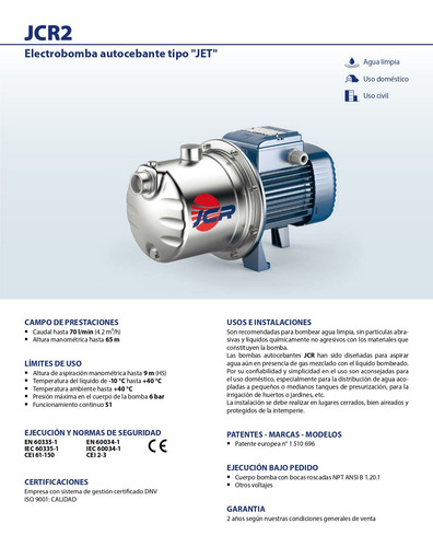 Bomba Jet Pedrollo Jcrm 2c, 1 Hp, 127 Volts
