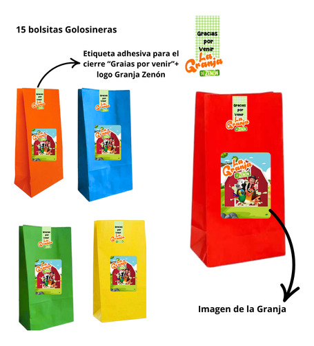 Combo Globos Granja De Zenón Bolsitax15 Banderin Stickers Dorado Número 3
