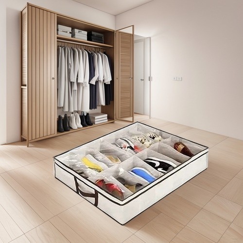 Organizado Para Zapatos Bajo De Cama Anti Polvo Con Cierre Color Beige