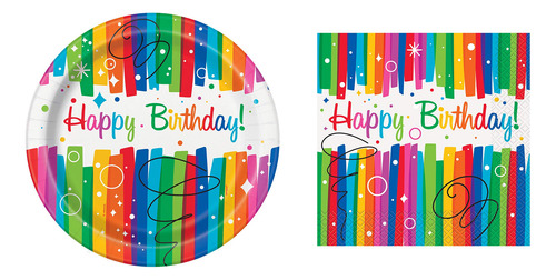 Plato Servilleta Fiesta Tematico Cumpleaño Rainbow Ribbons