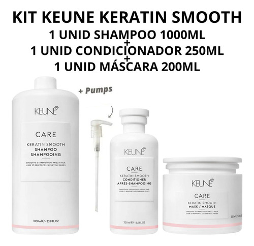 Kit Keune Keratin Smooth Sh 1000ml + Cond 250ml + Másc 200g