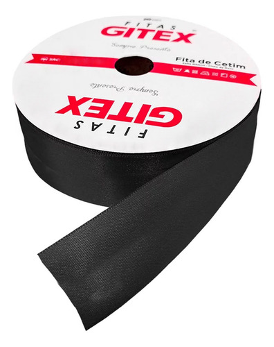 Fita De Cetim Nº5 Larg 23mm Rolo Com 50m - Cores Cor 119 - Preto Lisa