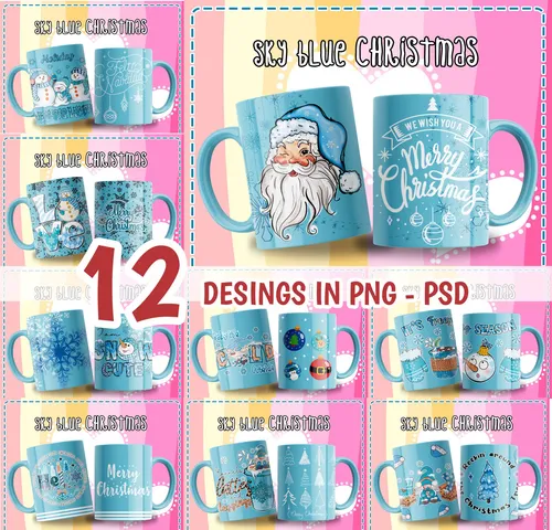 comprar 12 Png Navidad Sublimacion Tazas Muñecos De Nieve  Psd