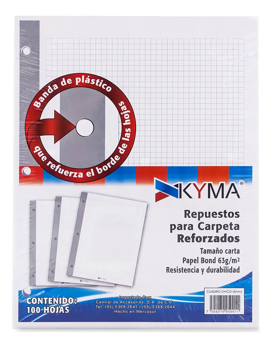 Hojas de Repuesto Kyma Carta, Cuadro Chico, Para Carpeta de 3 Orificios