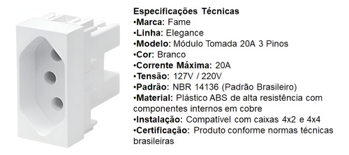 Modulo De Tomada Fame Elegance 20a 20 A 250v