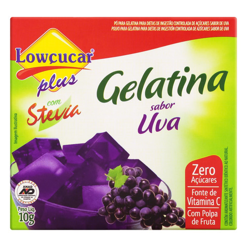 Gelatina Pó com Stevia Uva Zero Açúcar Lowçucar Plus Caixa 10g