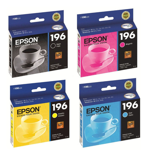 Cartucho Epson T196 Negro + Colores Xp 201 401 411 Wf-2515 