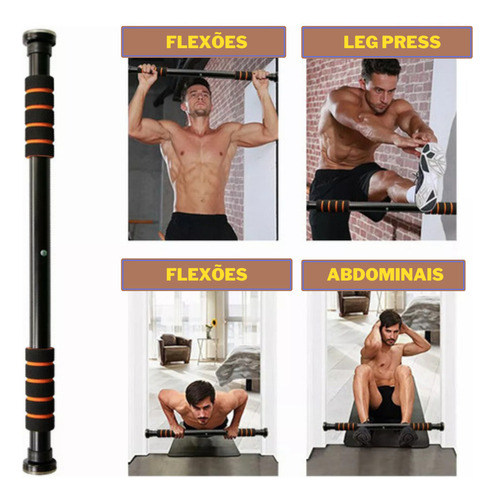 Barra De Porta E Parede Ajustável - Flexão - Musculação Cor Preto