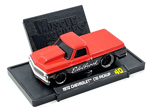 1972 Chevrolet C10 Cheyenne Pickup 1/64 Muscle Machines Color Rojo Negro Edelbrock