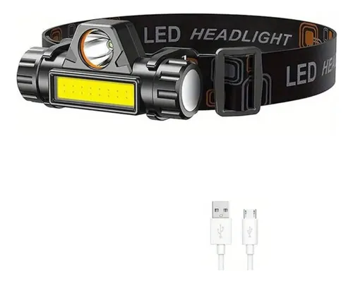 Lanterna De Cabeça Recarregável Led Com Faixa Ajustável Branco Preto