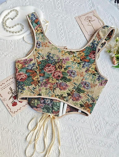 Corset Bustier Varillas Vintage Renacentista Importado Shein Beige Xs