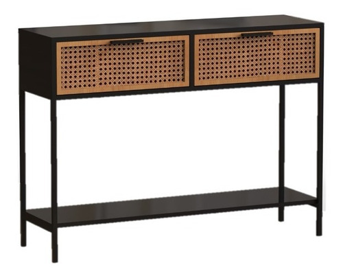 Arrimo Metal Madera Ratan Ahab Negro 100 X 30 X 78 Cm Hem