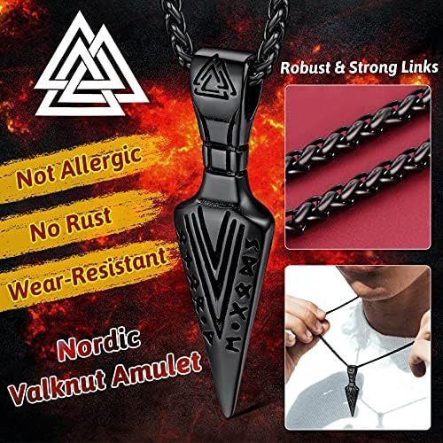 Faithheart Runic Odins Gungnir Collar Con Colgante De Cabeza