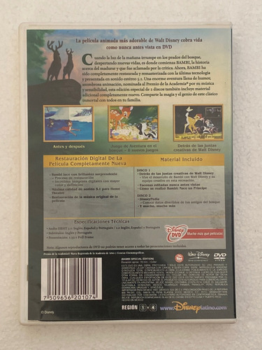 Dvd Bambi Walt Disney Los Clasicos Edicion Coleccion 2 Disc (Usado)