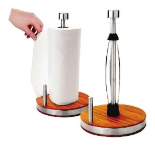 Imagem 2 de 2 de Porta Papel Toalha Inox Com Suporte Em Bambu Luxo