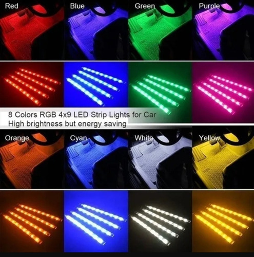Imagen 8 de 10 de 4x Tiras Led Auto Rgb 5050 12v Ritmico 36 Led Control Música