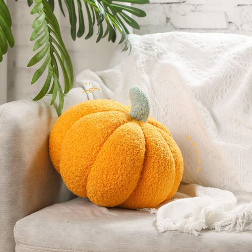 2 Pz Almohada Forma De Calabaza Felpa Otoño Acogedoras White