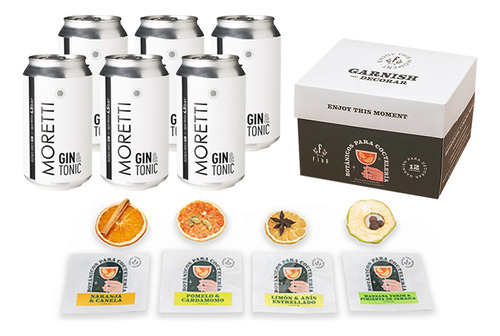 Gin Tonic Moretti 6 Latas + Botanicos Para Decorar 