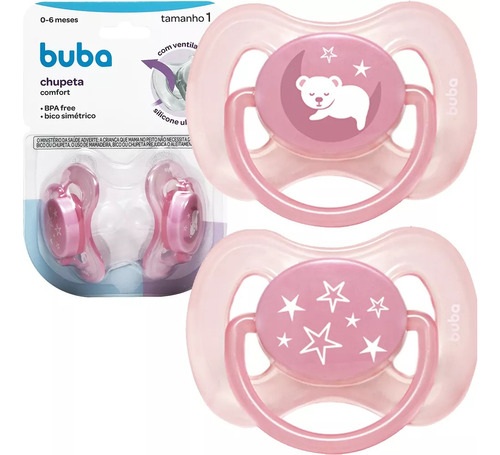 Kit Chupeta Rosa Tamanho 2 Comfort Da Buba +6m