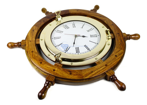 45 Cm Laton Ojo Buey Reloj Nautical Madera Teca Shp Rueda