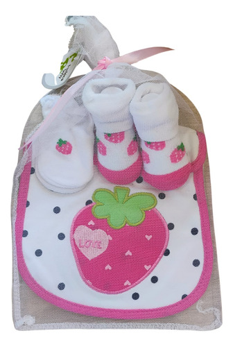 Set Babero, Mitones Y Calcetines Para Bebe Con Bolsita