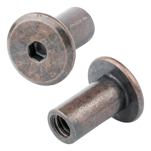 Tornillo Conector con Tuerca Union para Muebles Bronce 4.5 cm Rosca 1/4 100 Unidades