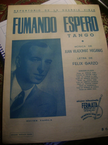 Partitura Piano Fumando Espero Tango De Felix Garzo Xii-306